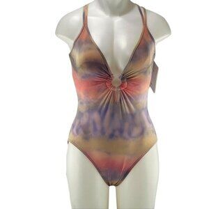 IF Swimsuit Multi-color Tie Dyed Scoop Soft Cup 1 Piece Womens Size 8 NEW $86